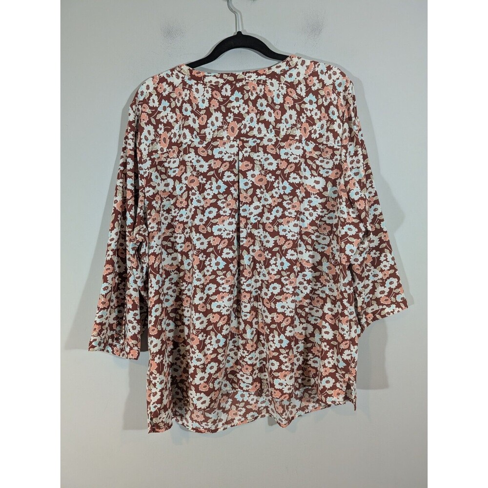 Croft & Barrow Top Women Plus 2X‎ Brown Floral Tunic Business Casual - Picture 2 of 6